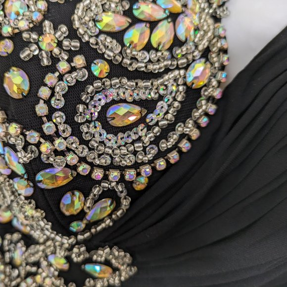 Tiffany Designs Black Rhinestone Sequin Crossover Sleeveless Prom Maxi Dress - 6 - Picture 4 of 16